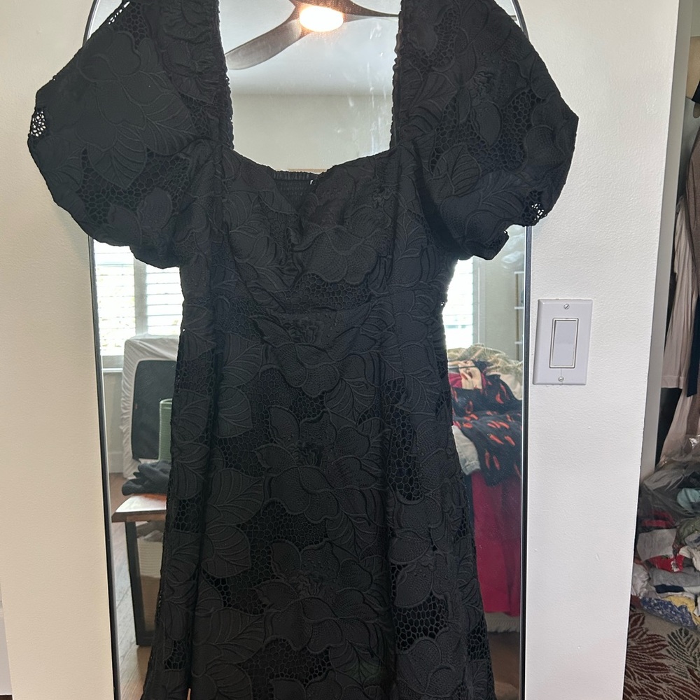 Hill House Black Puff Sleeve Lace Mini Dress